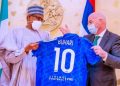 FIFA president presents No. 10 Jersey to Buhari