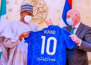 FIFA president presents No. 10 Jersey to Buhari