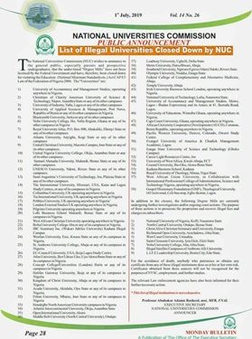 NUC Probes 9 Illegal Universities