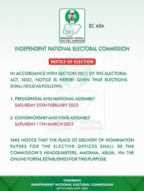 INEC Publishes Notice of Election