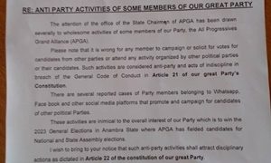 APGA Warns Members Against Anti Party Activities