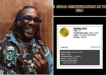 Burna Boy’s Single Becomes Eligible for Gold Certification
