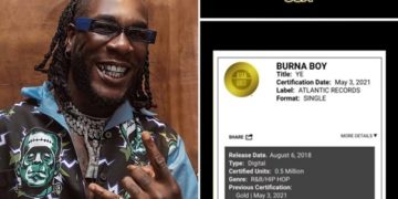 Burna Boy’s Single Becomes Eligible for Gold Certification