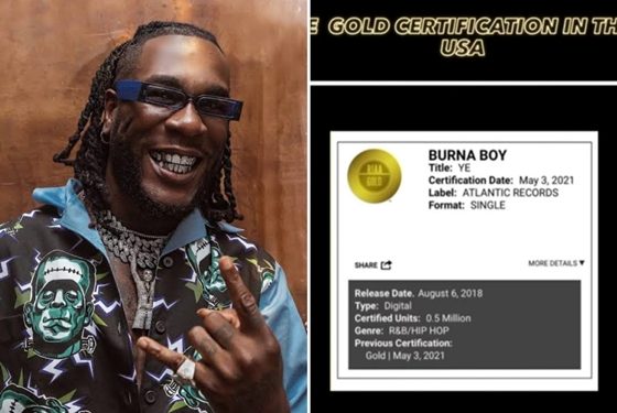 Burna Boy’s Single Becomes Eligible for Gold Certification