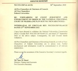 NUC Withdraws Circular that Ordered Universities to Re-open