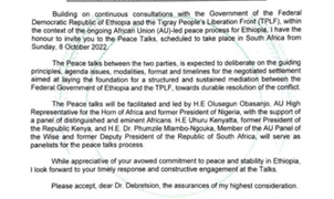 African Union Invites Ethiopia and Tigrayan Forces for Peace Talk