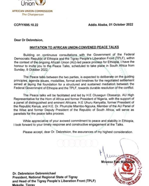African Union Invites Ethiopia and Tigrayan Forces for Peace Talk