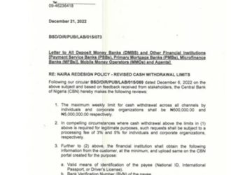 CBN Increases Cash Withdrawal Limit