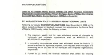 CBN Increases Cash Withdrawal Limit