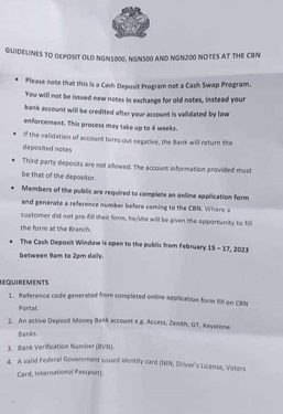 CBN Release Guidelines for Depositing Old Notes
