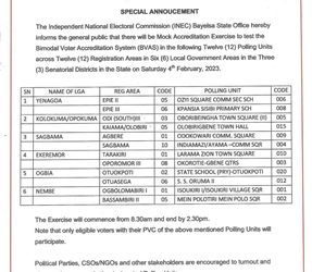 INEC to Conduct Mock Accreditation with BVAS in Bayelsa