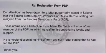 Sokoto Deputy Governor Resigns from PDP