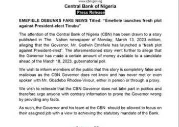 CBN Debunks Allegation of Launching Plot Against Tinubu