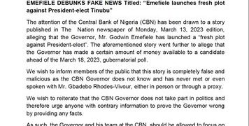 CBN Debunks Allegation of Launching Plot Against Tinubu