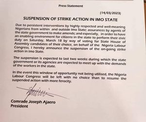 NLC Suspends Strike in Imo